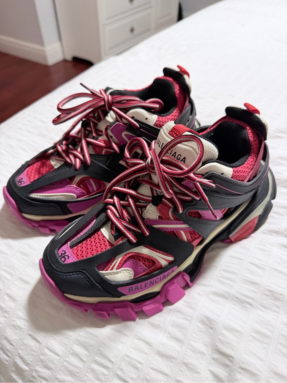 Balenciaga Pink, Black & White Track Sneakers